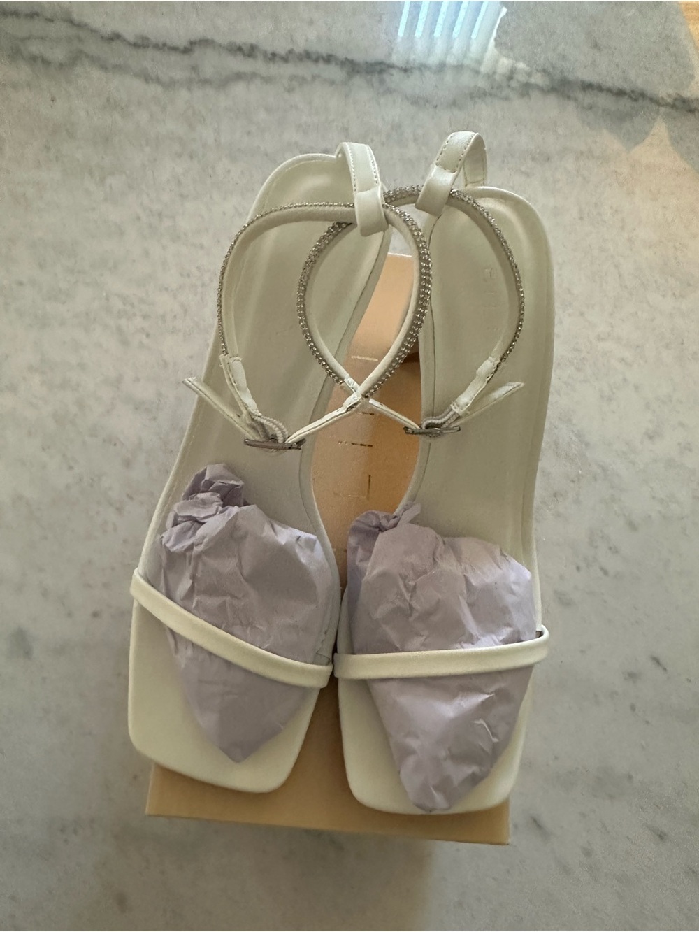 Billini Raven White Square-Toe Ankle-Strap Sandals with Rhinestone Accent 8